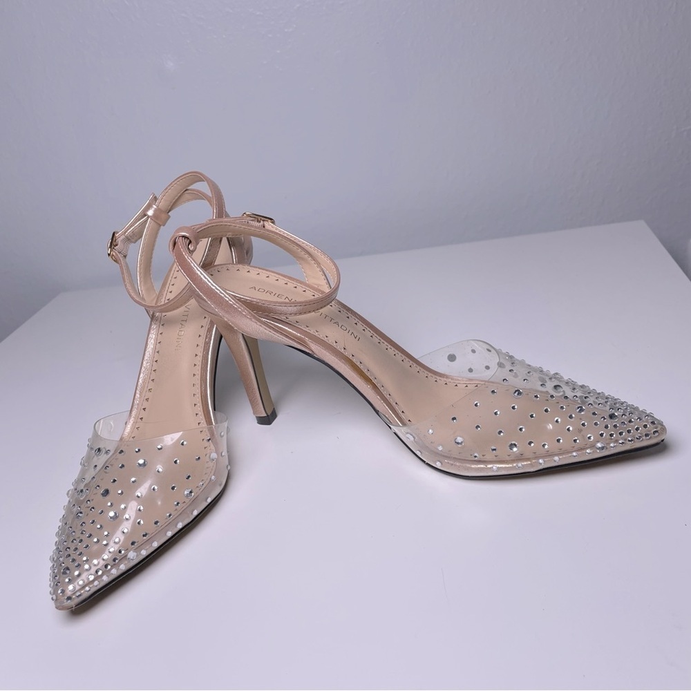 Adrienne Vittadini Nude Clear Rhinestone Heels – Size 7